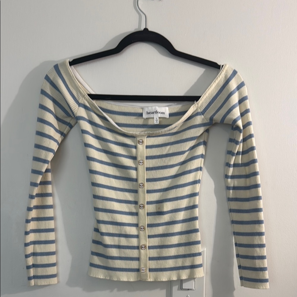 Striped Off-Shoulder Button-Up Top